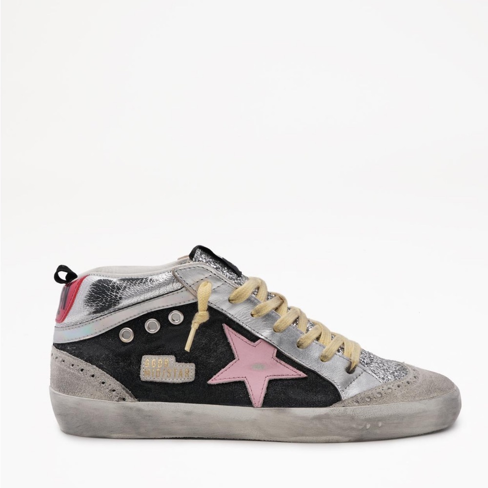Golden Goose Mid Star Sneaker – Black / Silver / Yellow Size 39